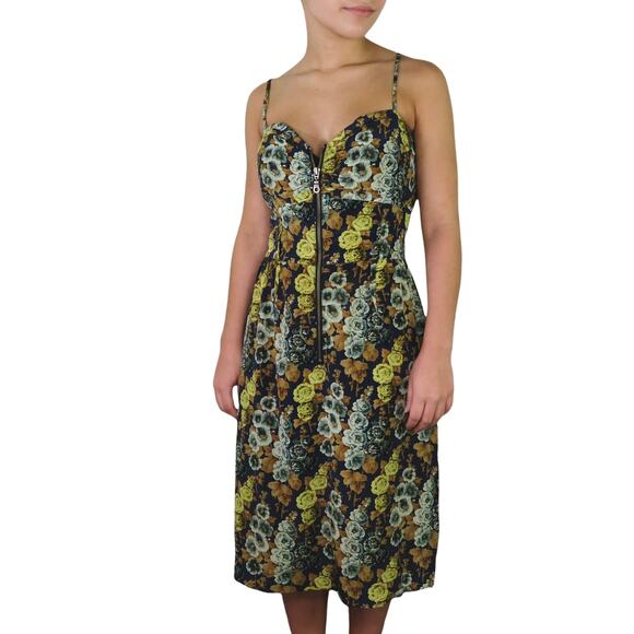 Vena Cava Y2k Vintage Sweetheart Neutral Floral Midi Dress Silk Small - Picture 1 of 5